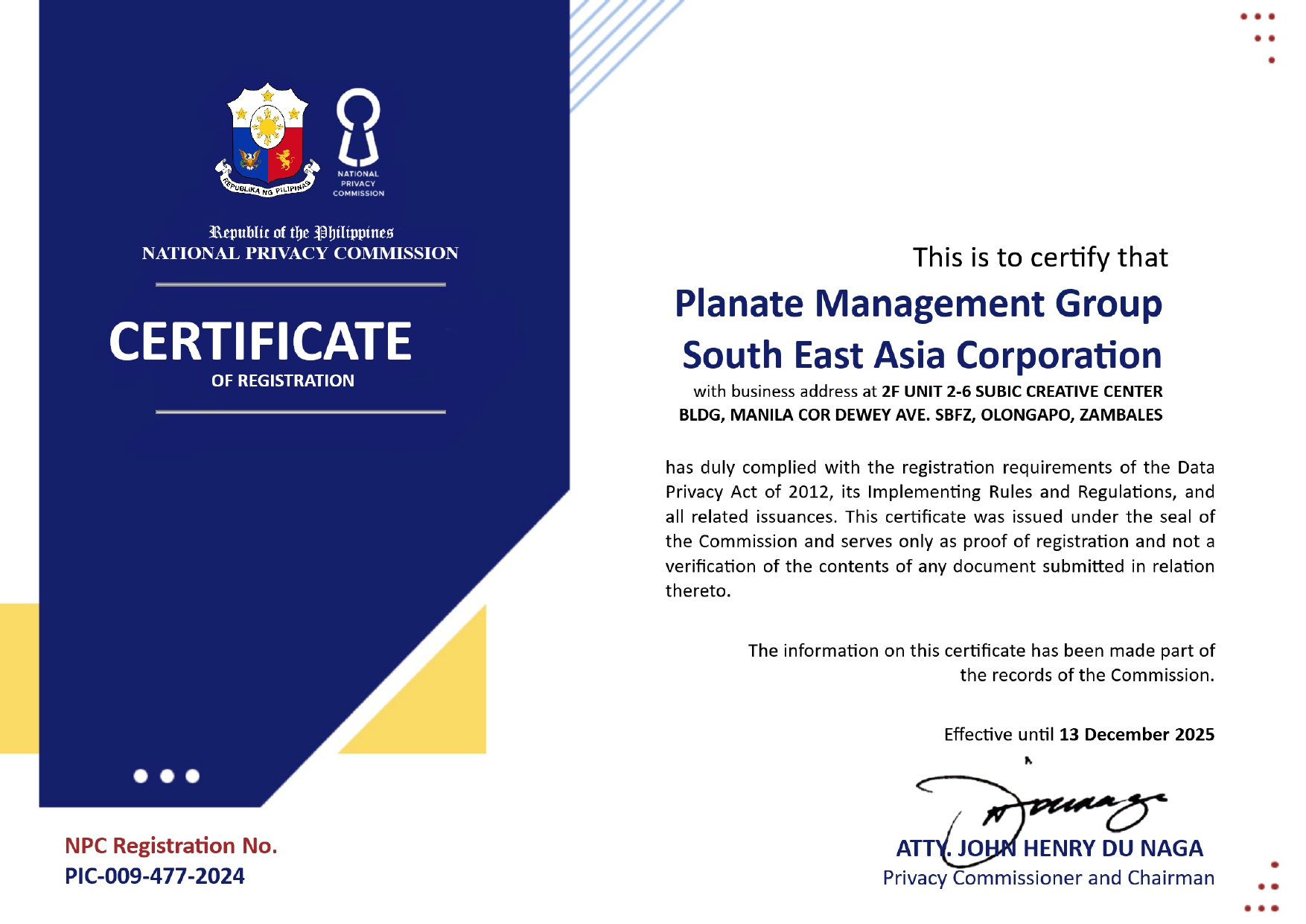 PMGSEAC NPC Certificate